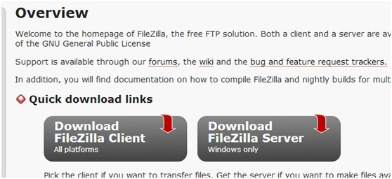 FTP工具：filezilla下载界面